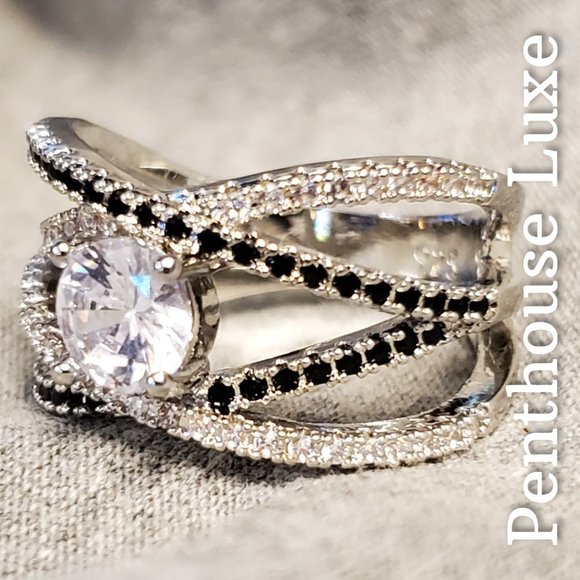 FINAL RESTOCK!! Double Criss-Cross Micro Pave Solitaire Ring - Picture 2 of 5